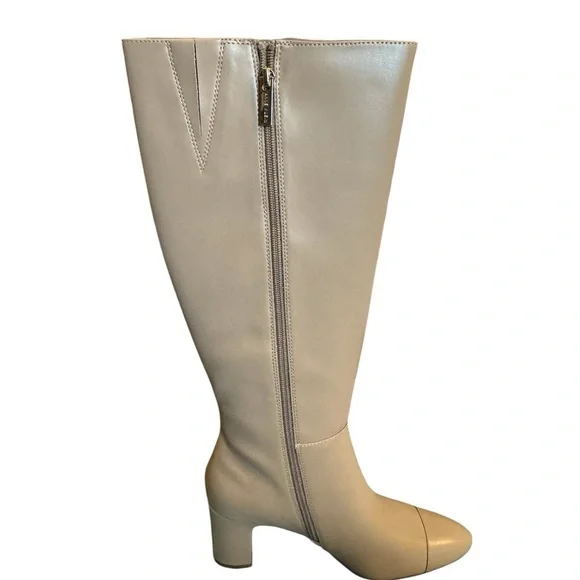 Anne Klein Sawyer Faux Leather KneeHigh Tan Boots Size 8.5 Standard Calf Stretch - Picture 1 of 11